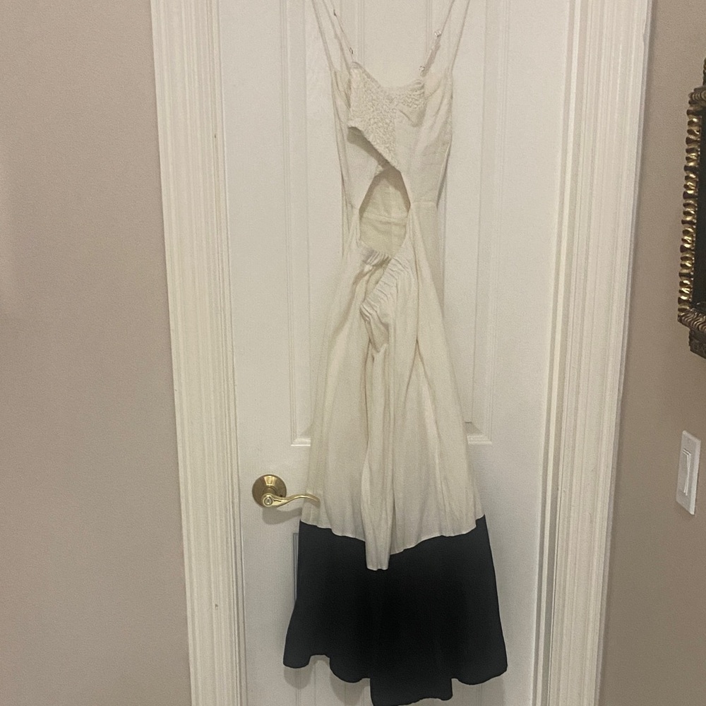 GORGEOUS ANTHROPOLOGY Cream and Black Midi Dress;Linen/Cotton Blend;Perfect